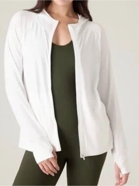 NWT Athleta Pacifica Illume UPF 40+ Relaxed Jacket XS White Full Zip Hooded
